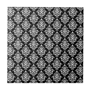 Black White  Damask Pattern 1 Tegeltje