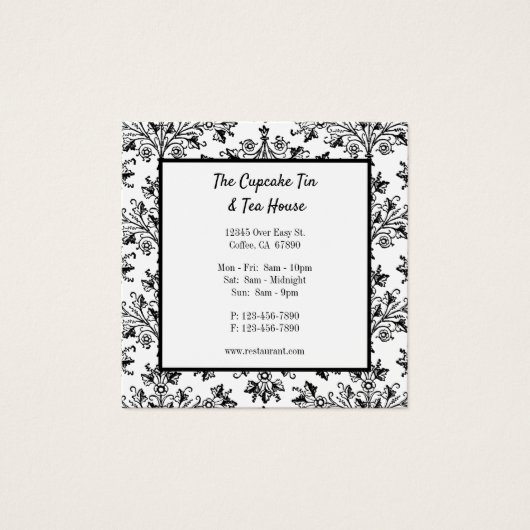Black White Damask Pattern Custom Discount Kaarten Vierkante Visitekaartjes (Voorkant)