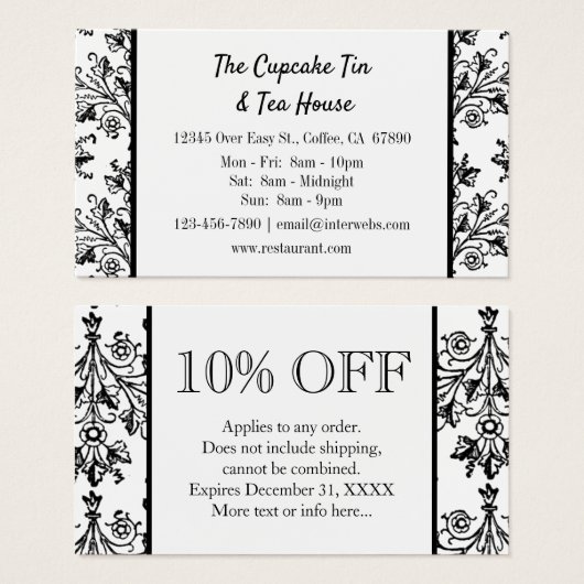 Black White Damask Pattern Custom Discount Kaarten Visitekaartje (Voorkant /achterkant)