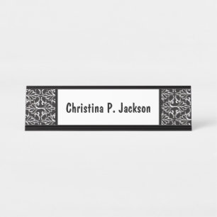 Black White Damask Pattern Fancy Scroll Bureau Naambordje