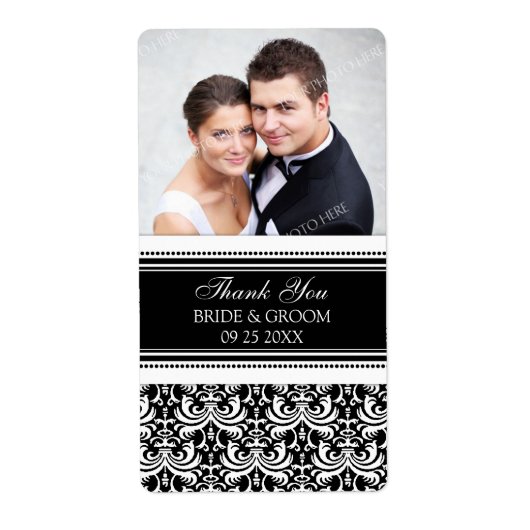Black White Damask Photo Wedding Étiquettes (Devant)