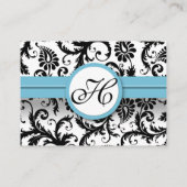 Black White Damask Pool Blue Trim Weddenschap Webs Informatiekaartje (Achterkant)