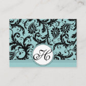 Black White Damask Pool Blue Trim Weddenschap Webs Informatiekaartje (Achterkant)
