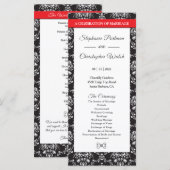 Black White Damask Red Ribbon Wedding Program Programma (Voorkant / Achterkant)