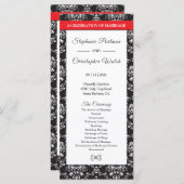Black White Damask Red Ribbon Wedding Programme (Devant / Derrière)