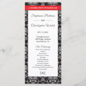 Black White Damask Red Ribbon Wedding Programme (Devant)