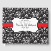 Black White Damask Red Stripe Weddenschap Book Gastenboek (Voorkant)