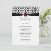 Black White Damask Ruby Gemstone Wedding Invitatio Kaart (Staand voorkant)