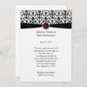 Black White Damask Ruby Gemstone Wedding Invitatio Kaart (Voorkant / Achterkant)