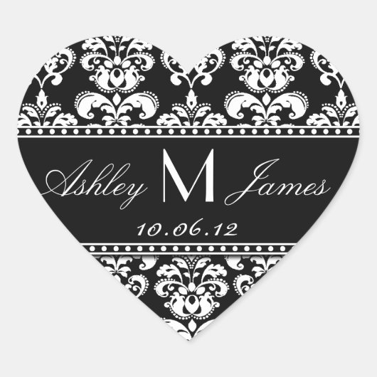 Black White Damask Wedding Favor Sticker (Voorkant)
