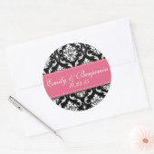 Black White Damask Wedding Favor Stickers Pink (Envelop)