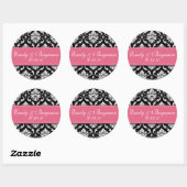 Black White Damask Wedding Favor Stickers Pink (Vel)