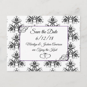 Black White Damask Wedding Save the Date Briefkaar Briefkaart