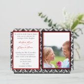 Black & White Damask Your Photo Wedding Invitation Kaart (Staand voorkant)