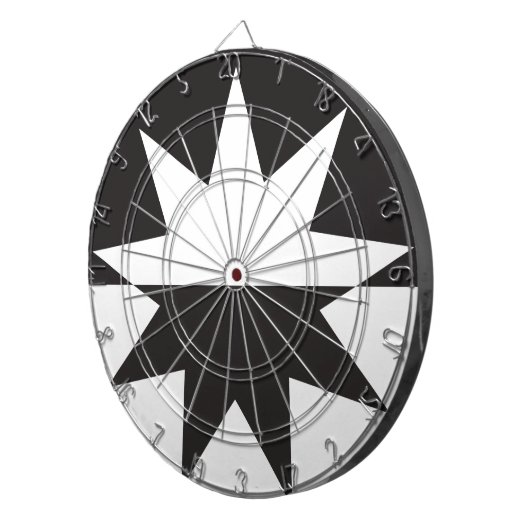 Black White Deco Star Sunburst Dartbord (Voorkant Rechts)