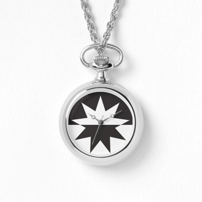 Black White Deco Star Sunburst Horloge (Voorkant)