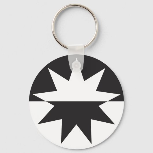 Black White Deco Star Sunburst Sleutelhanger (Voorkant)