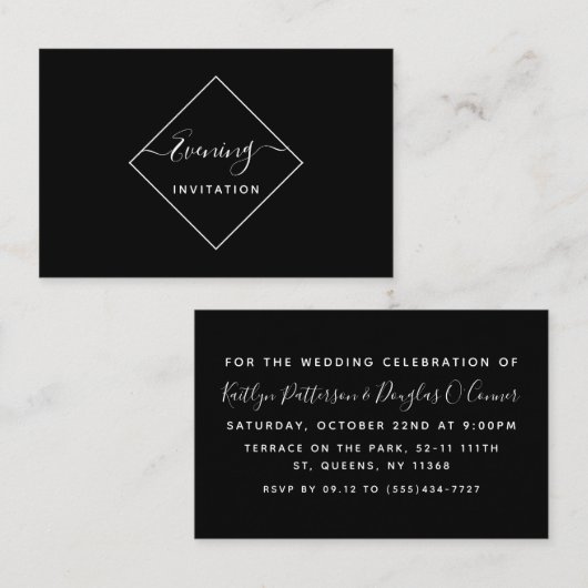 Black & White Diamond Soirée Invitation de billet (Devant / Derrière)
