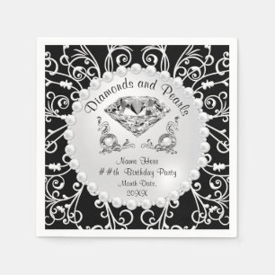 Black White Diamonds en Pearls Birthday Napkins Servet