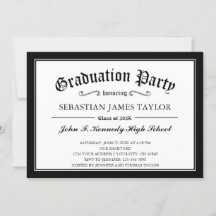 Black White Diploma Style Graduparty Kaart