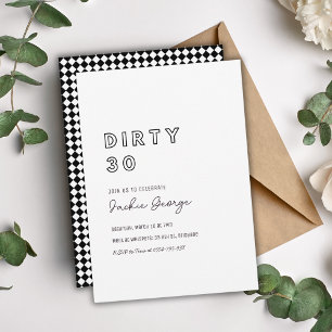 Black White Dirty 30ste verjaardag uitnodiging