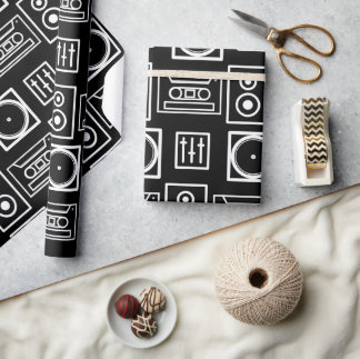 Black White DJ Music Wrapping Paper Cadeaupapier
