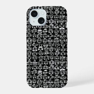 Black & White Doodle Pattern Case – Bold Ab iPhone 15 Hoesje