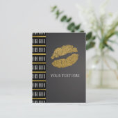 Black White Dot & Faux Gold Shimmer Lips Evenement Briefkaart (Staand voorkant)