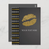Black White Dot & Faux Gold Shimmer Lips Evenement Briefkaart (Voorkant / Achterkant)