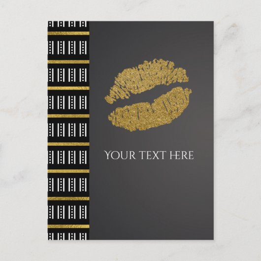 Black White Dot & Faux Gold Shimmer Lips Evenement Briefkaart (Voorkant)