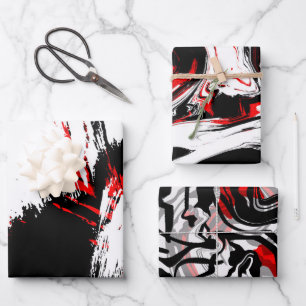 Black White Dusty Reds Inpakpapier Vel