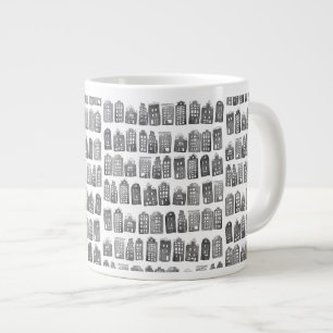 Black White Dutch Houses Amsterdam Pattern Minimal Extra Grote Beker