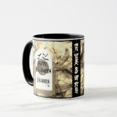 Black White Eet Drink en Wees eng Happy Halloween Mok (Voorkant links)