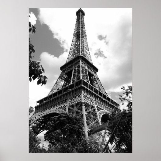 Black White Eiffel Tower in Parijs Poster (Voorkant)