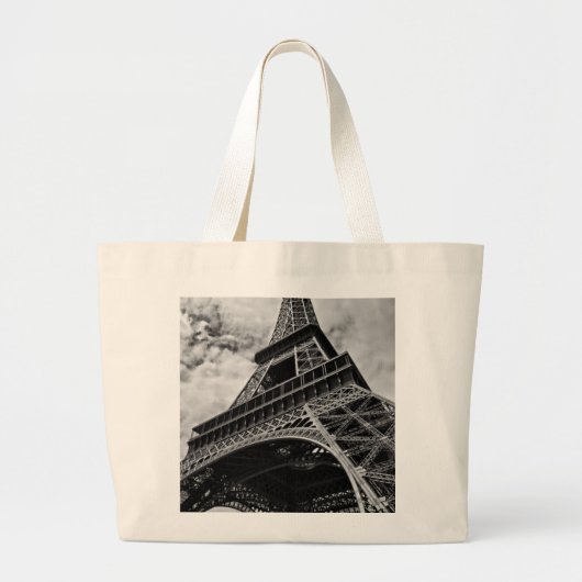 Black White Eiffel Tower Paris Europe Reivel Grote Tote Bag (Voorkant)