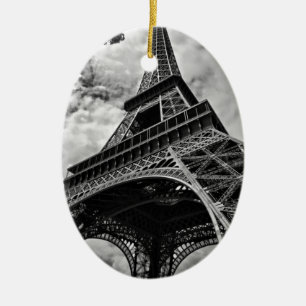 Black White Eiffel Tower Paris Europe Reivel Keramisch Ornament