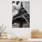 Black White Eiffel Tower Paris Europe Reivel Poster (Keuken)