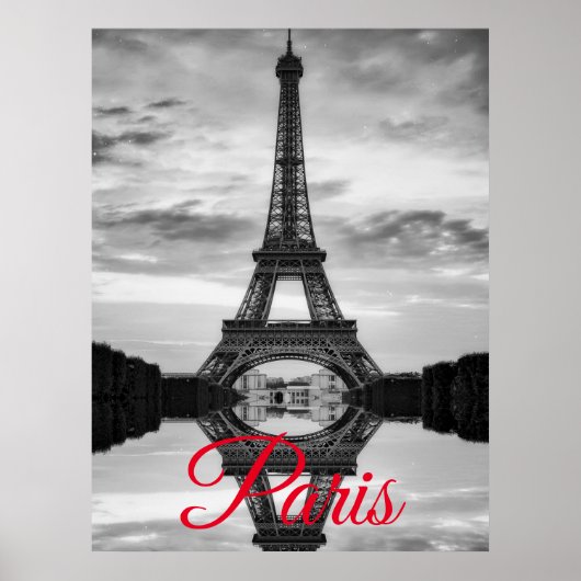 Black White Eiffel Tower Paris European Travel Poster (Voorkant)