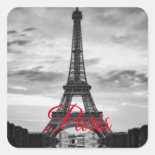 Black White Eiffel Tower Paris European Travel Vierkante Sticker