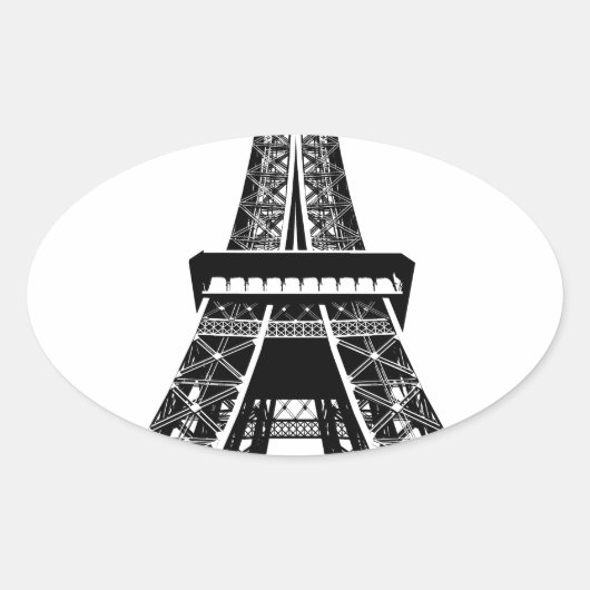 Black white Eiffel Tower Paris Frankrijk Art Artwo Ovale Sticker (Voorkant)