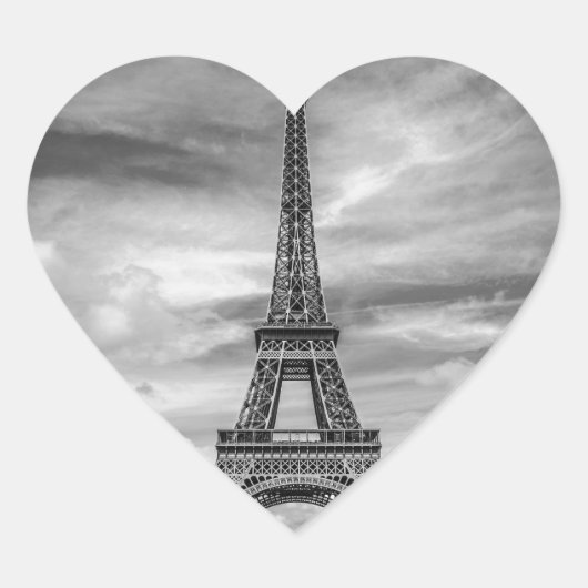 Black & White Eiffel Tower Paris Frankrijk Hart Sticker (Voorkant)