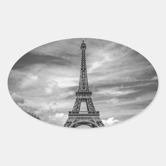 Black & White Eiffel Tower Paris Frankrijk Ovale Sticker (Voorkant)