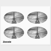 Black & White Eiffel Tower Paris Frankrijk Ovale Sticker (Vel)