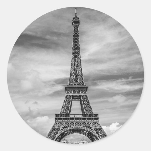 Black & White Eiffel Tower Paris Frankrijk Ronde Sticker (Voorkant)