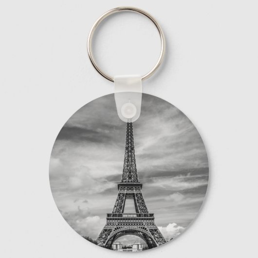 Black & White Eiffel Tower Paris Frankrijk Sleutelhanger (Voorkant)