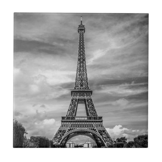 Black & White Eiffel Tower Paris Frankrijk Tegeltje (Voorkant)