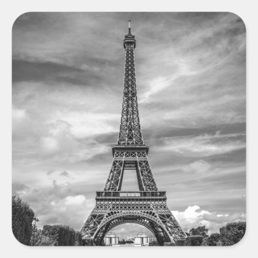 Black & White Eiffel Tower Paris Frankrijk Vierkante Sticker (Voorkant)