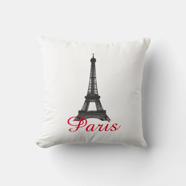 Black White Eiffel Tower Paris Love City Travel Kussen (Voorkant)