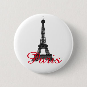 Black White Eiffel Tower Paris Love City Travel Ronde Button 5,7 Cm