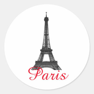 Black White Eiffel Tower Paris Love City Travel Ronde Sticker